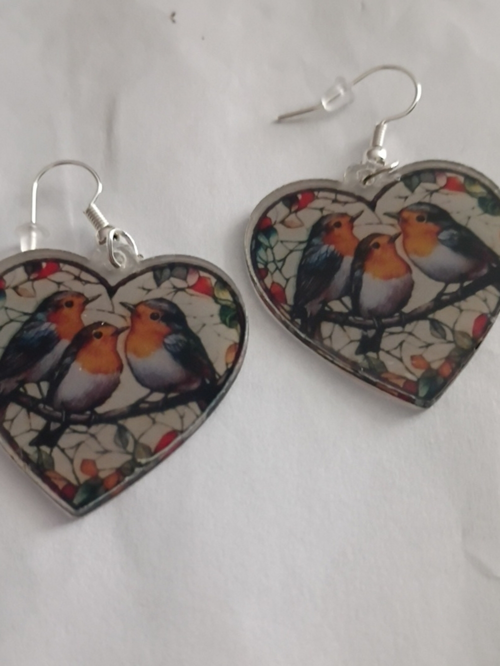 Heart Bird Pendant Earrings in Orange & Blue - Women Jewelry